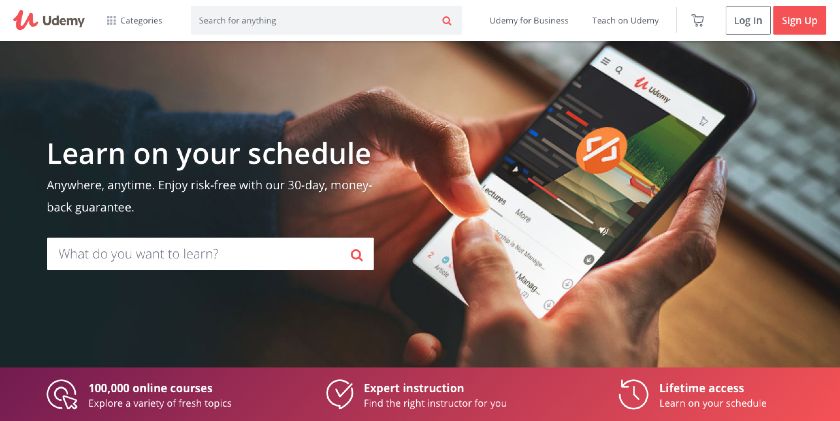 Skärmdump av Udemy hemsida