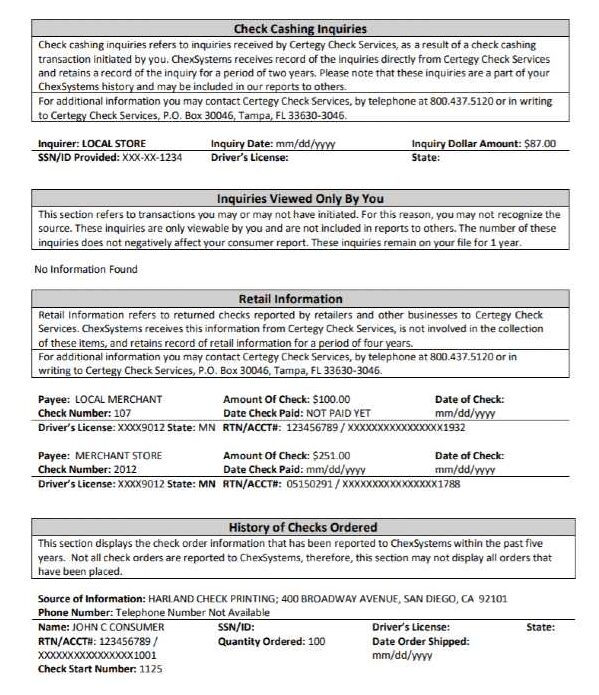 Exempel på ChexSystems Checkinlösen