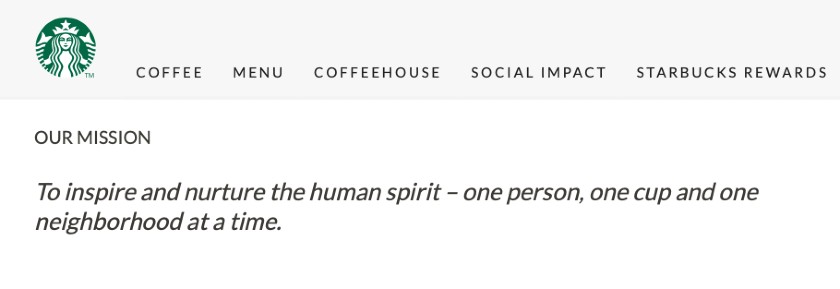 Skärmdump av Starbucks Mission Statement