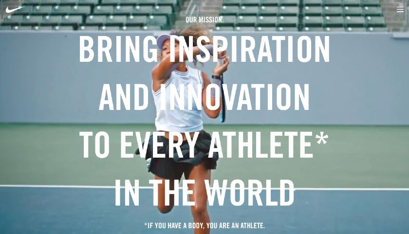 Skärmdump av Nike Mission Statement