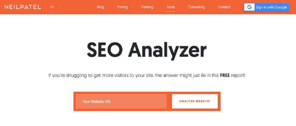 Skärmdump av SEO Analyzer Tool på NeilPatel