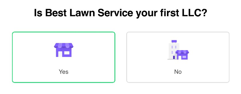 Skärmdump av Best Lawn Service Företagsnamnsbekräftelse