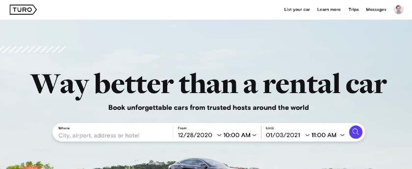 Skärmdump av Turo Dashboard