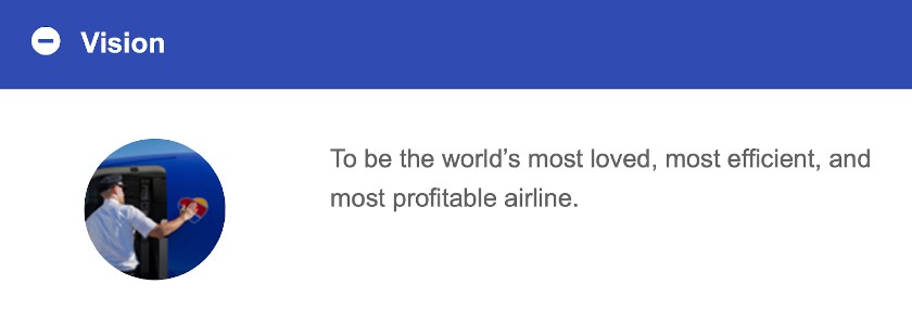 Skärmdump av Southwest Airlines Vision Statement