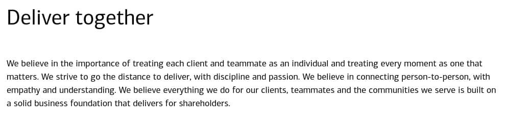 Skärmdump av Bank of America Values