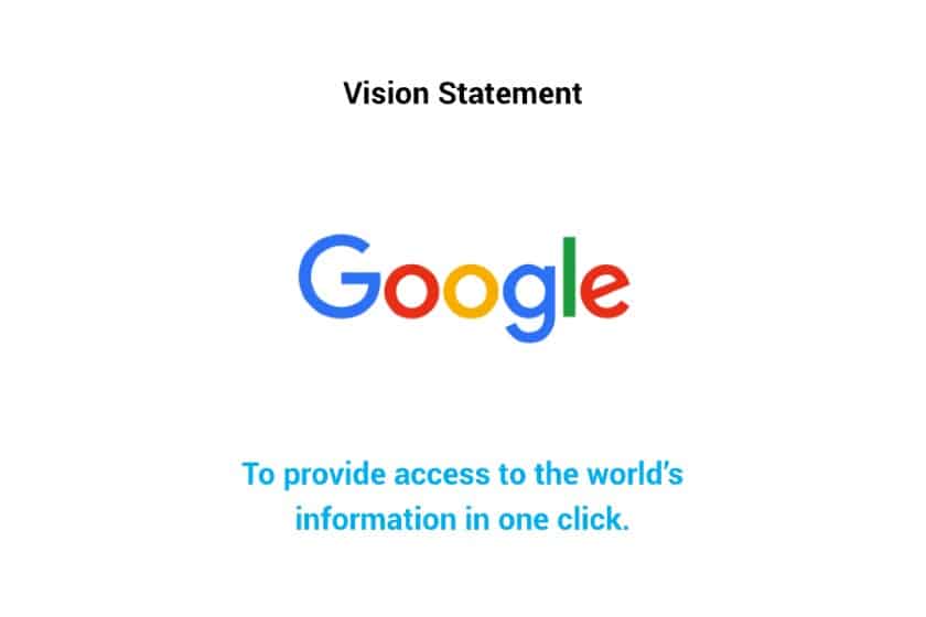 Skärmdump av Google Vision Statement