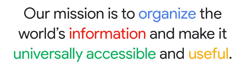 Skärmdump av Googles uppdragsbeskrivning